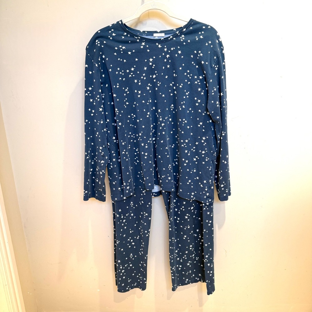 LAKE Pajamas Womens XXL Navy‎ Blue White Star Print 100% Pima Cotton Set Peru